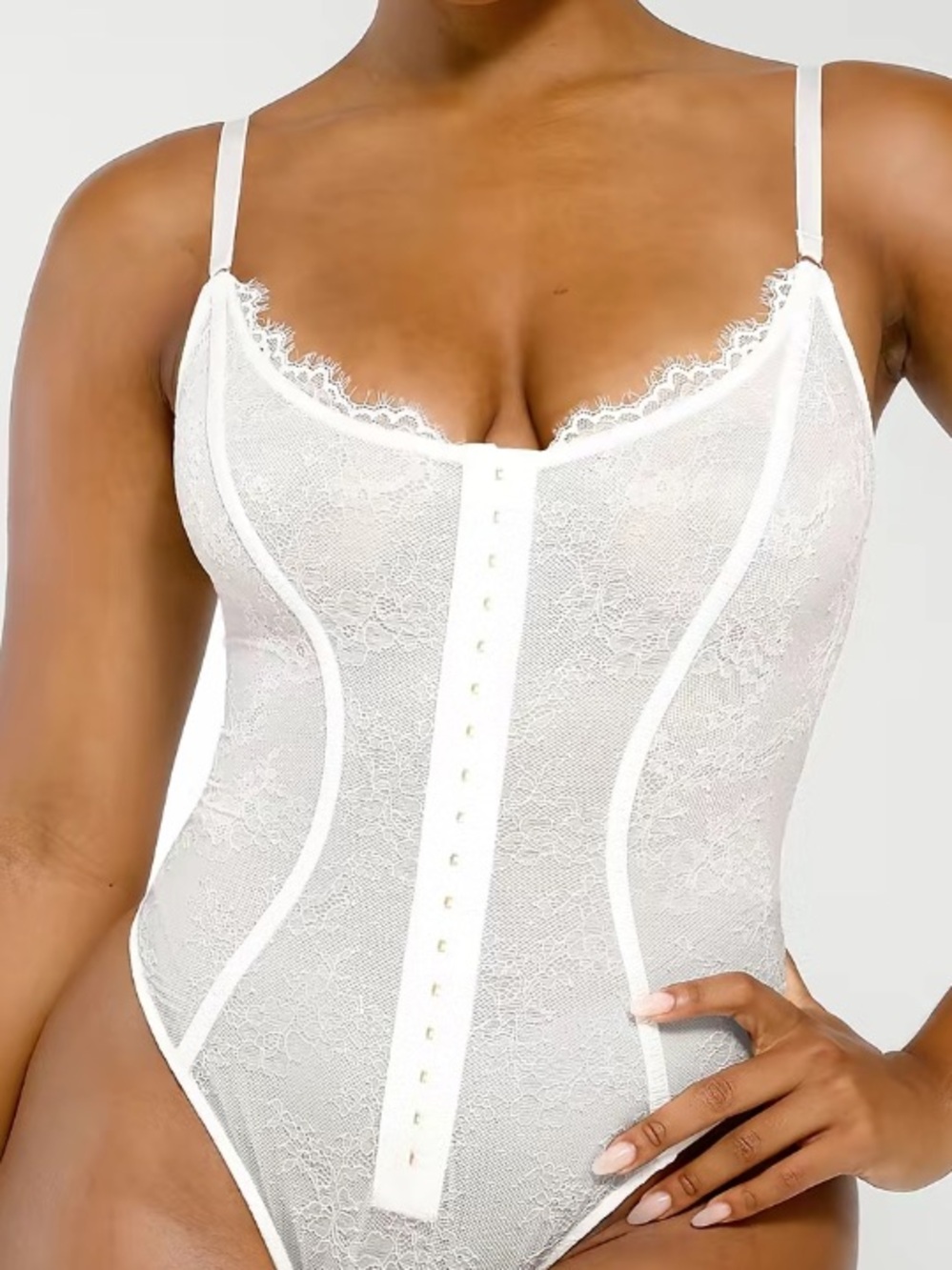 White Lace Front Hook Bodysuit Shapewear by Shapellx NEW W/ TAGS